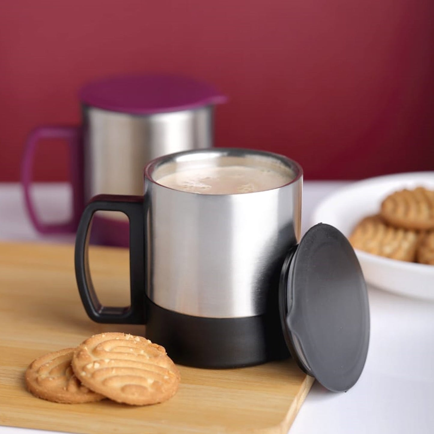 Stainless Steel Coffee/Tea Cup, Stainless Steel Lid Cover Hot Coffee/Tea Mug Hot Insulated Double Wall Stainless Steel, Coffee and Milk Cup with Lid & Handle Easy To Carry - Coffee Cup (1 Pc) - Discount Karo