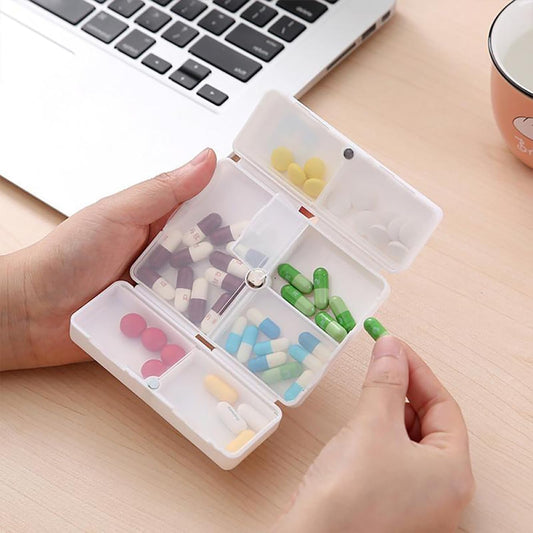 Magnetic Pill Organizer, 7 Compartments Portable Pill Case Travel Pill Organizer, Folding Design Pill Box for Purse Pocket to Hold Vitamins, Cod Liver Oil, Supplements, Medicine Box (1 Pc) - Discount Karo