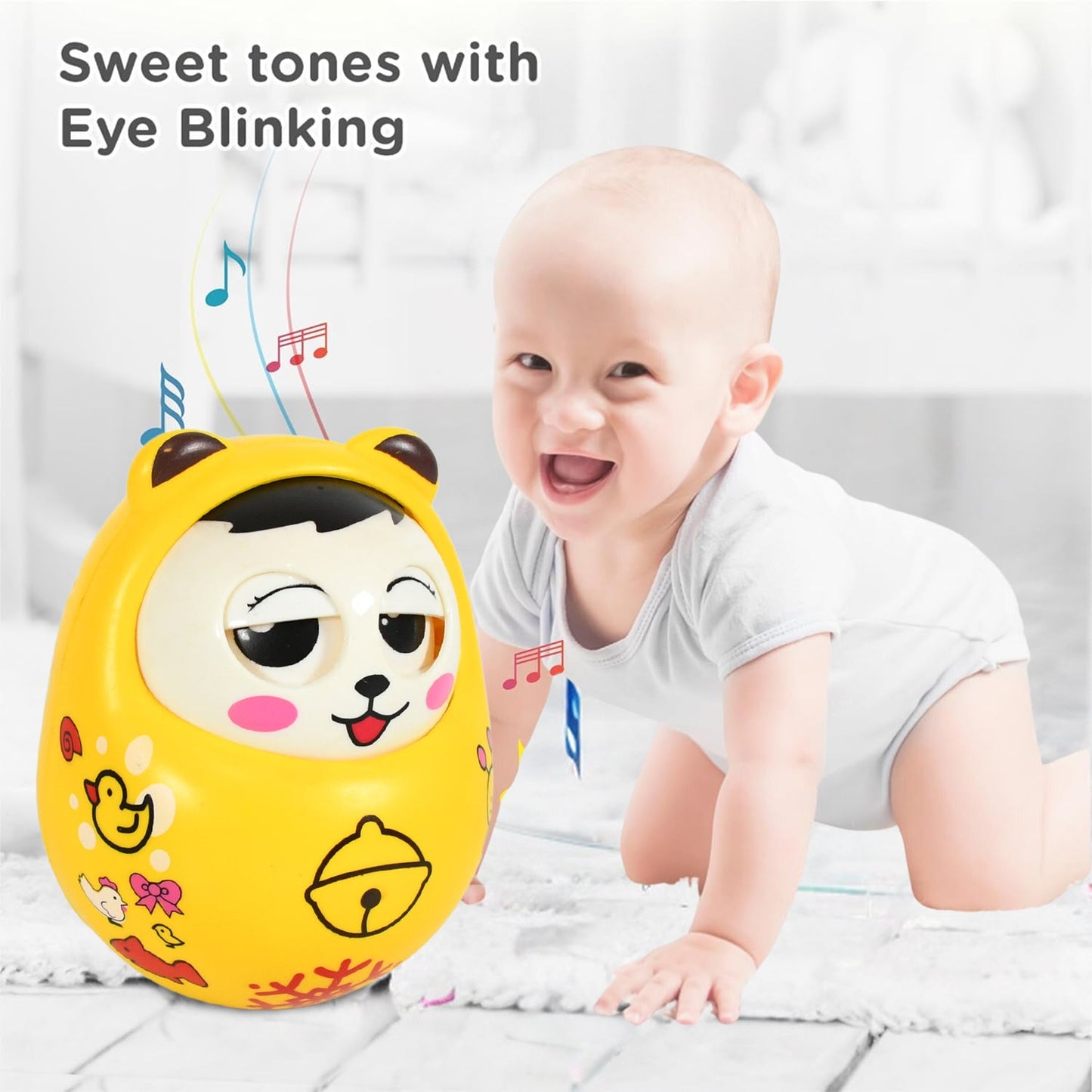 Musical Roly Poly Toys for Baby | Push and Shake Wobbling Toy with Music | Tumbler Doll Toy for Babies | Sound Balancing Doll Toys for Baby Boys, Girls 8+ Months Multicolor (1 Pc) - Discount Karo