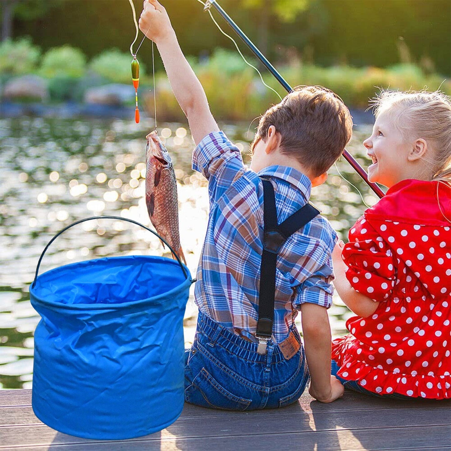 Folding Bucket, Portable, Round Bucket, Simple Bucket, With Handle, Multi-functional, For Outdoor Use, Fishing, Car Washing, Cleaning, Disaster Prevention, Portable, Lightweight, Durable (1 pc / Mix Color) - Discount Karo