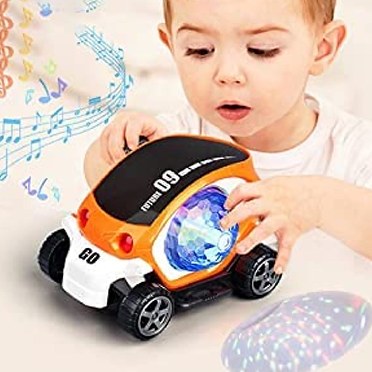 Plastic 360 Degree Rotating Stunt Car Toy for Kids - Bump and Go Action with 4D Lights and Music, Plastic Mini Car with Disco Ball (1 Pc / Battery Not Included) - Discount Karo