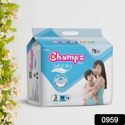 Champs Soft and Dry Baby Diaper Pants 74 Pcs (Medium Size M74) - Discount Karo