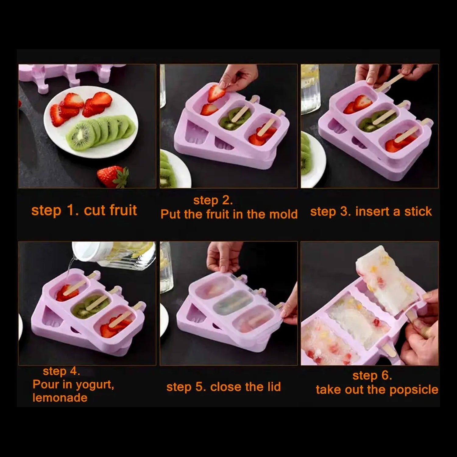 Silicone Popsicle Molds Ice Cream Pop Molds 4 Cavities with Lids 50 Pack Sticks for Kids Ice cube Maker Easy Release - Discount Karo