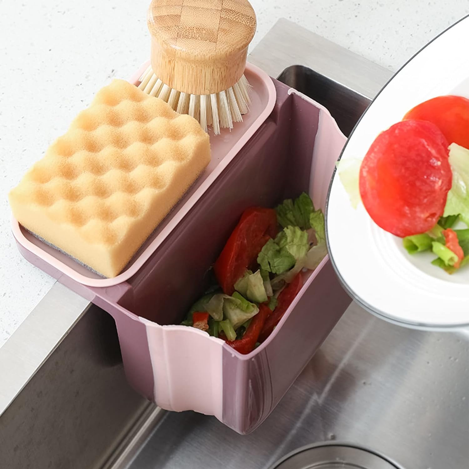 Small Multifunction Sink Drain Basket - Universal & Foldable - Sink Trash Holder Sink Side Storage Drainer Strainer Basket, Foldable Kitchen Sink Drain Strainer for Food,Dish Drainer for Fruits, Vegetables - Discount Karo