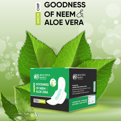 Sanitary Pads for Women With Goodness of Neem & Aloe Vera | Ultra Thin | Leakage Protection | PH Balance | With Antibacterial Anion Chip | (155 MM / 24 Pads) - Discount Karo