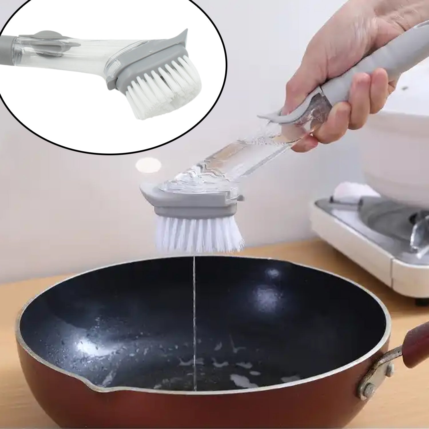 Home & Kitchen Cleaning Brushes, Scrubber, Soap Dispenser Scrub Brush for Pans Pots and Bathtub Sink (2 In 1) - Discount Karo