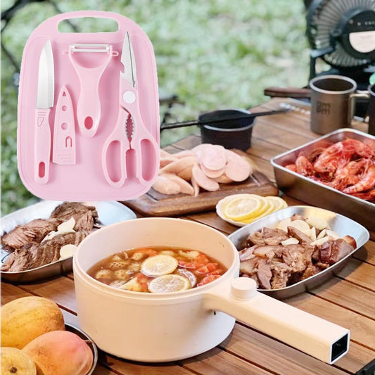 Mini Travel Cutting Board Set, 4 Pcs Portable Mini Camping Plastic Cutting Board & Knife, Fruits & Vegetable Peeler Scissors, Kitchen Knives Set, for travel, picnic, camping, outdoor, park (4 Pc Set) - Discount Karo