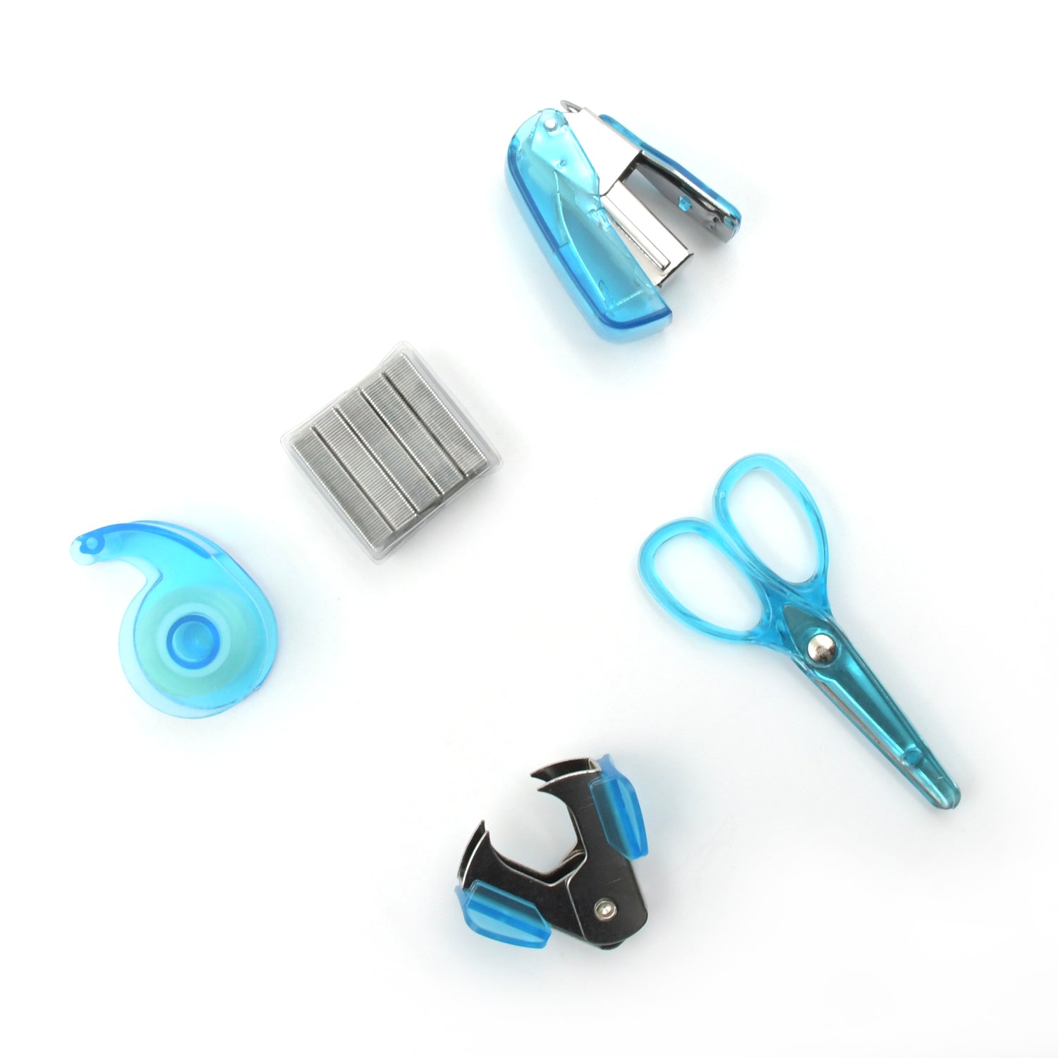 Mini Office Stationery Set -  Stapler, Scissors, Paper Clips, Tape Dispenser, Transparent Tape, And Staples - Discount Karo