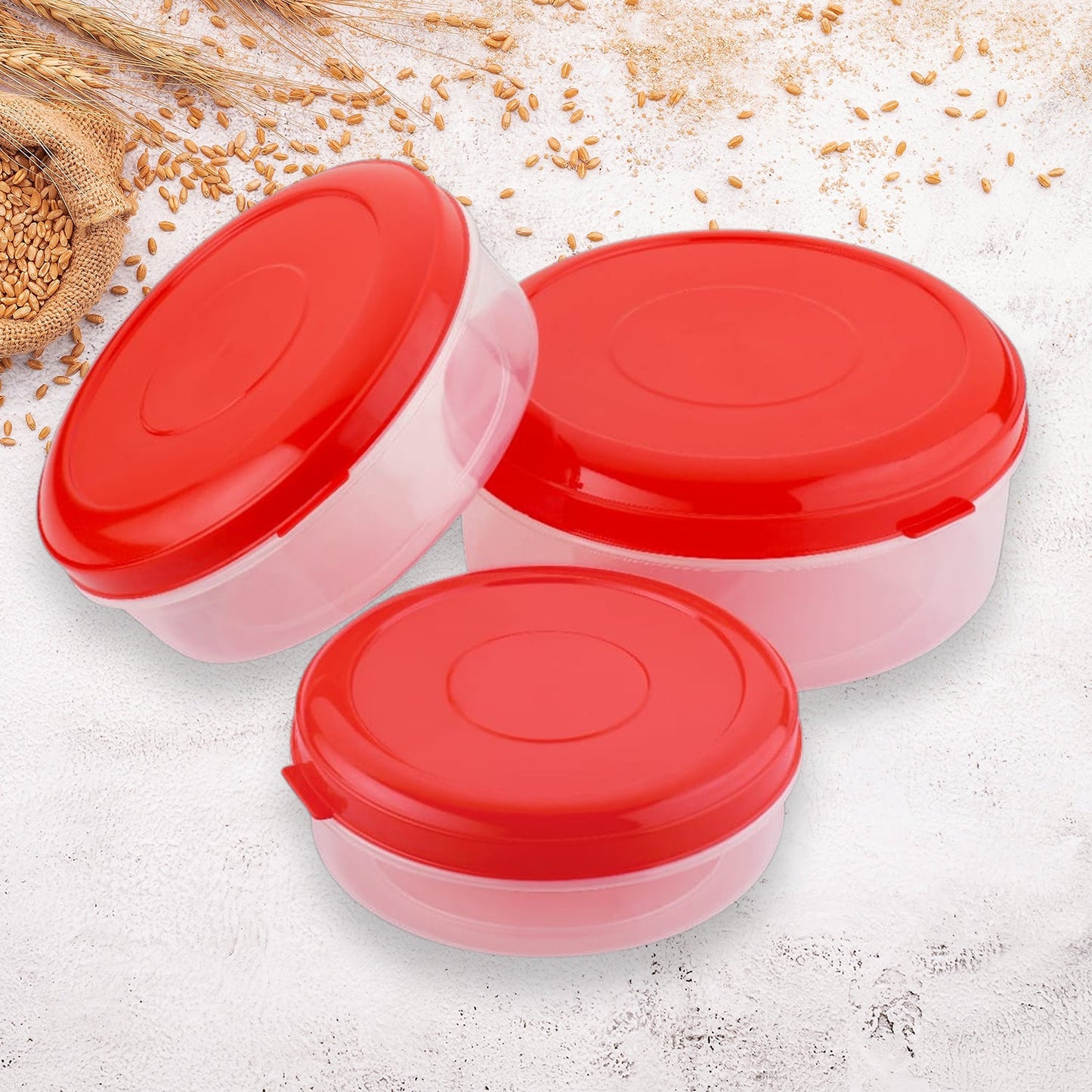 Heavy Plastic Material Stackable & Reusable Classic Round Plastic Big Storage Container Box For Kitchen & Home Organization (PACK OF 3) - Discount Karo