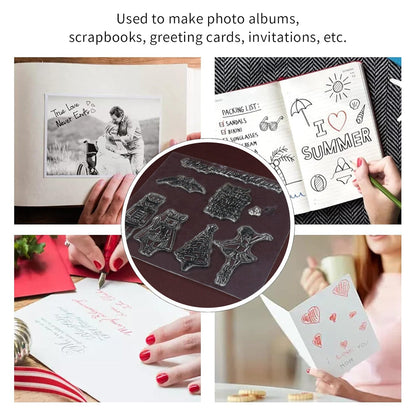 Reusable Rubber Stamp, TPR Stamp DIY Accessories Good Stamping Effect DIY Transparent Stamp Stick Repeatedly for Envelope for Diary for Invitation Letter, Photo Album Decoration for Paper Crafts (Mix Design / 1 Set) - Discount Karo