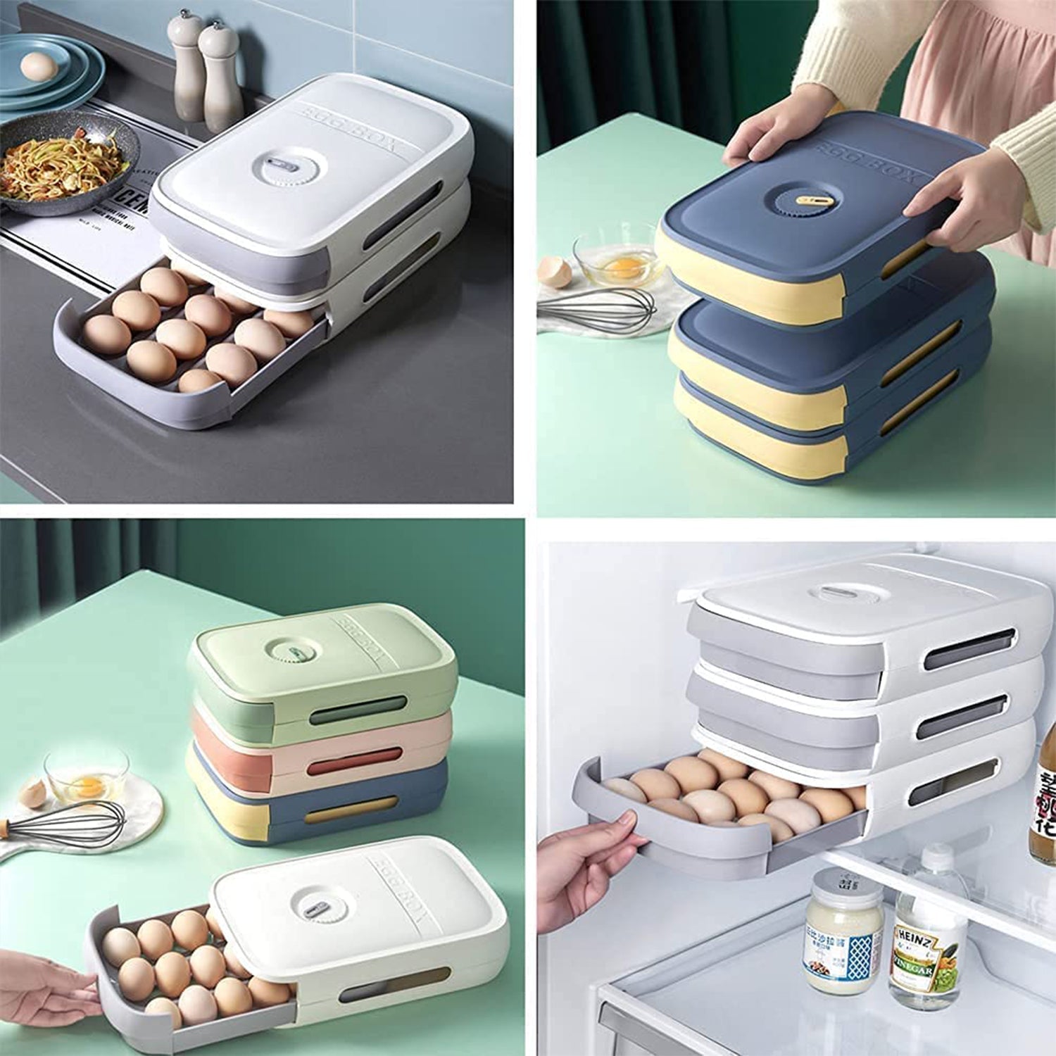 Egg Storage Box Plastic Egg Drawer Fridge Egg Organizer Egg Keeper Refrigerator Egg Drawer Plastic Egg Carton Covered Egg Holder Pantry Egg Bin Household Egg Tray (1 Pc) - Discount Karo