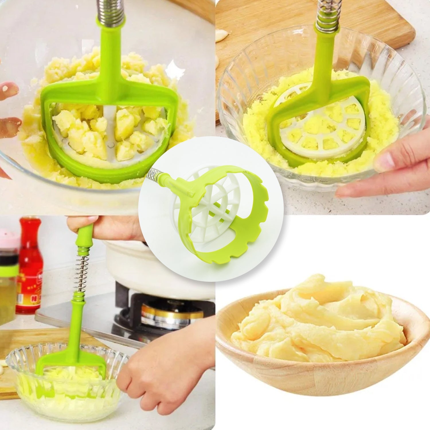 Multi Functional One-Handed Plastic Manual Mashed Potatoes Masher, Mash Sweet Potato Masher with Comfort Grip and Stainless-Steel Spring Design for Nonstick Pans (1 Pc) - Discount Karo