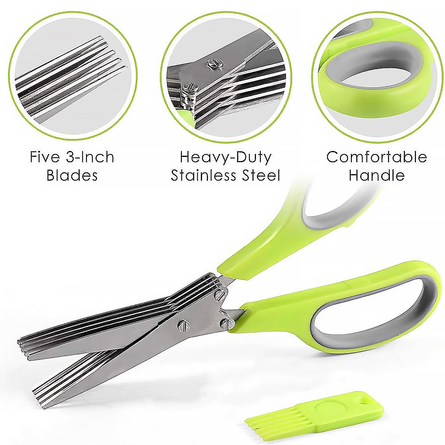 Herb Cutter Scissors 5 Blade Scissors Kitchen Multipurpose Cutting Shear with 5 Stainless Steel Blades & Safety Cover & Cleaning Comb Cilantro Scissors Sharp Shredding Shears Herb Scissors Set - Discount Karo