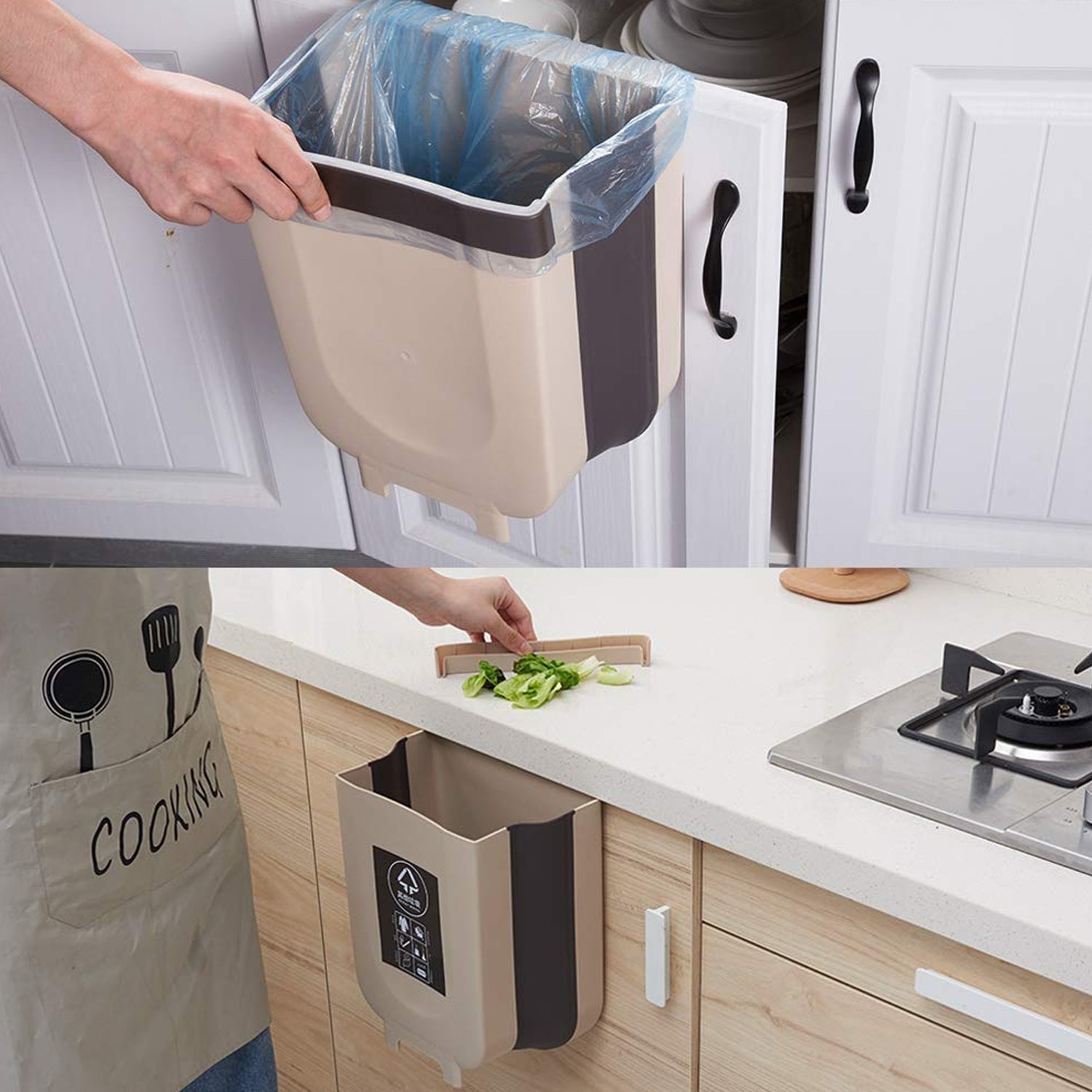 Hanging Trash Can for Kitchen Cabinet Door, Small Collapsible Foldable Waste Bins, Hanging Trash Holder for Bathroom Bedroom Office Car, Portable. - Discount Karo