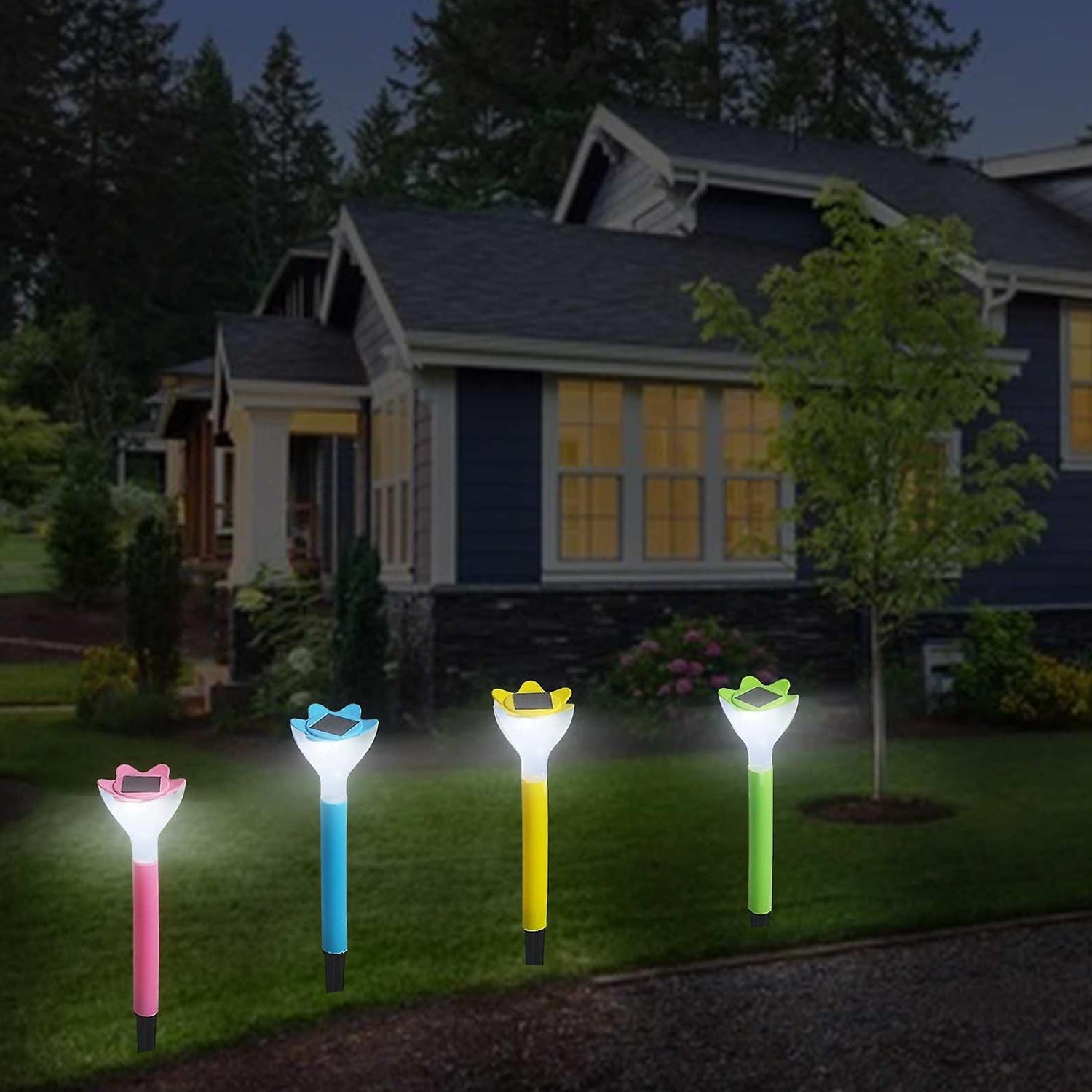 Street Light Solar Flowers Lights Road Light Flower Landscape Light Decorative Yard Lights Solar Lights Garden Stake Flower Lights Solar Landscape Light in Outdoor Spotlight (2 Pc ) - Discount Karo