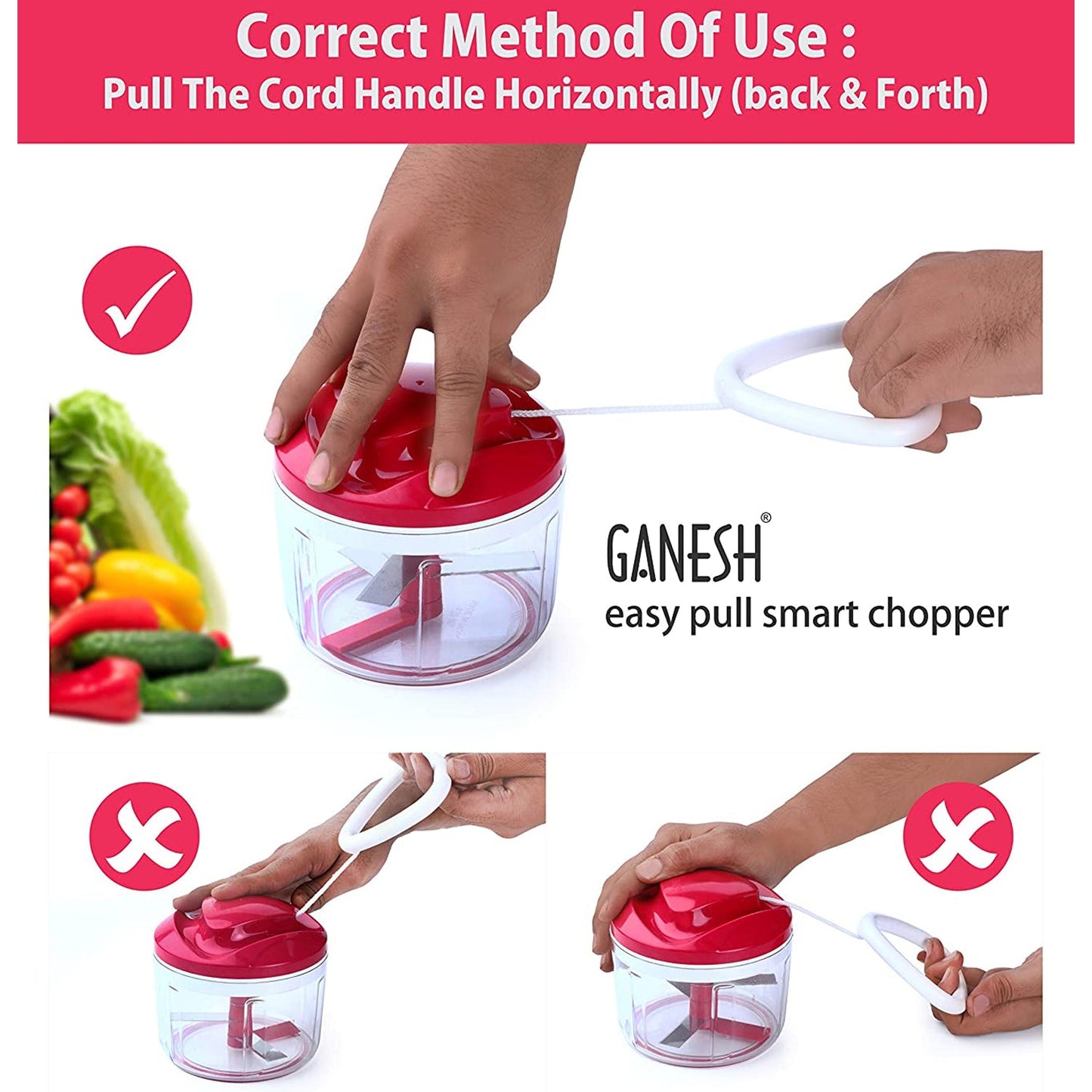 Ganesh Chopper Vegetable Cutter, Red (650 ml) - Discount Karo