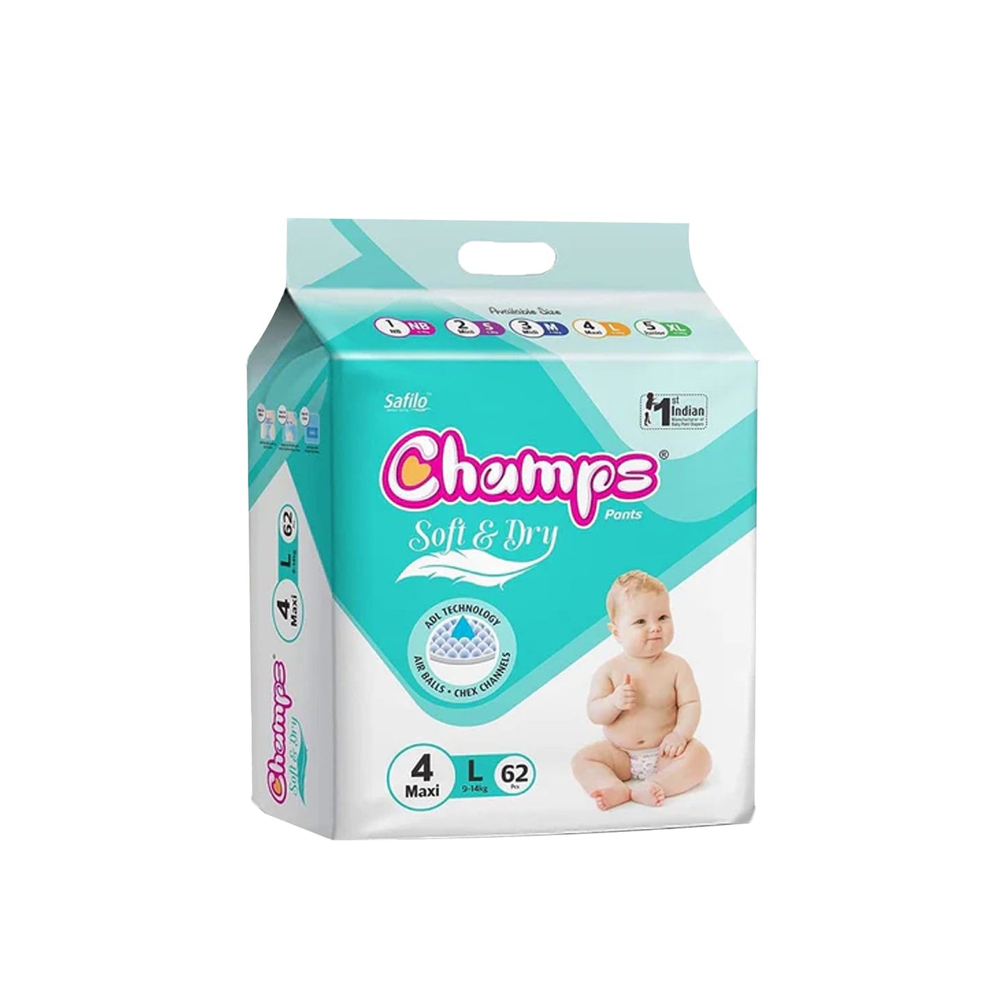 Champs Soft and Dry Baby Diaper Pants 62 Pcs (Large Size  L62) - Discount Karo