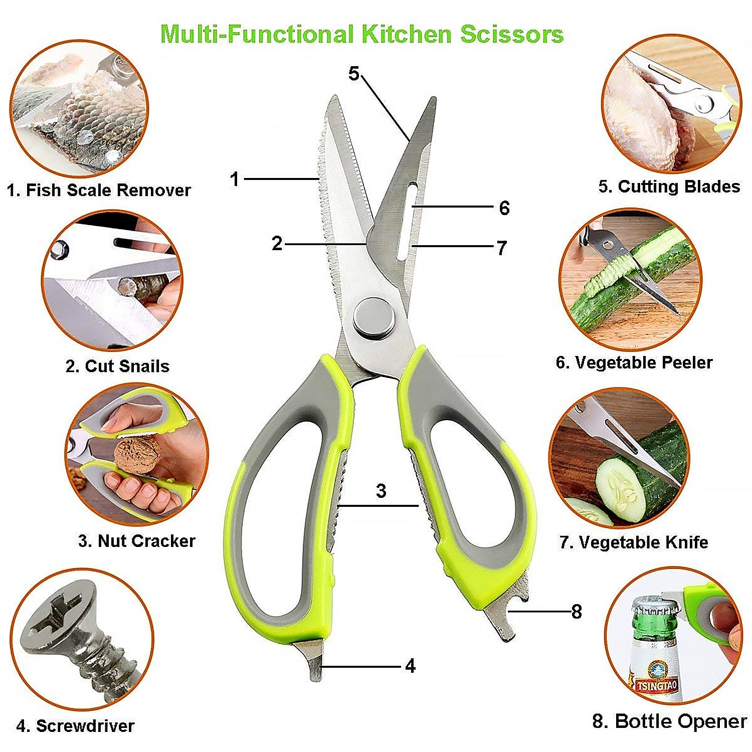 Multi-Purpose Kitchen Shears with Magnetic Holder, Stainless Steel, Red Multifunction Heavy Duty and Kitchen Scissors - Discount Karo