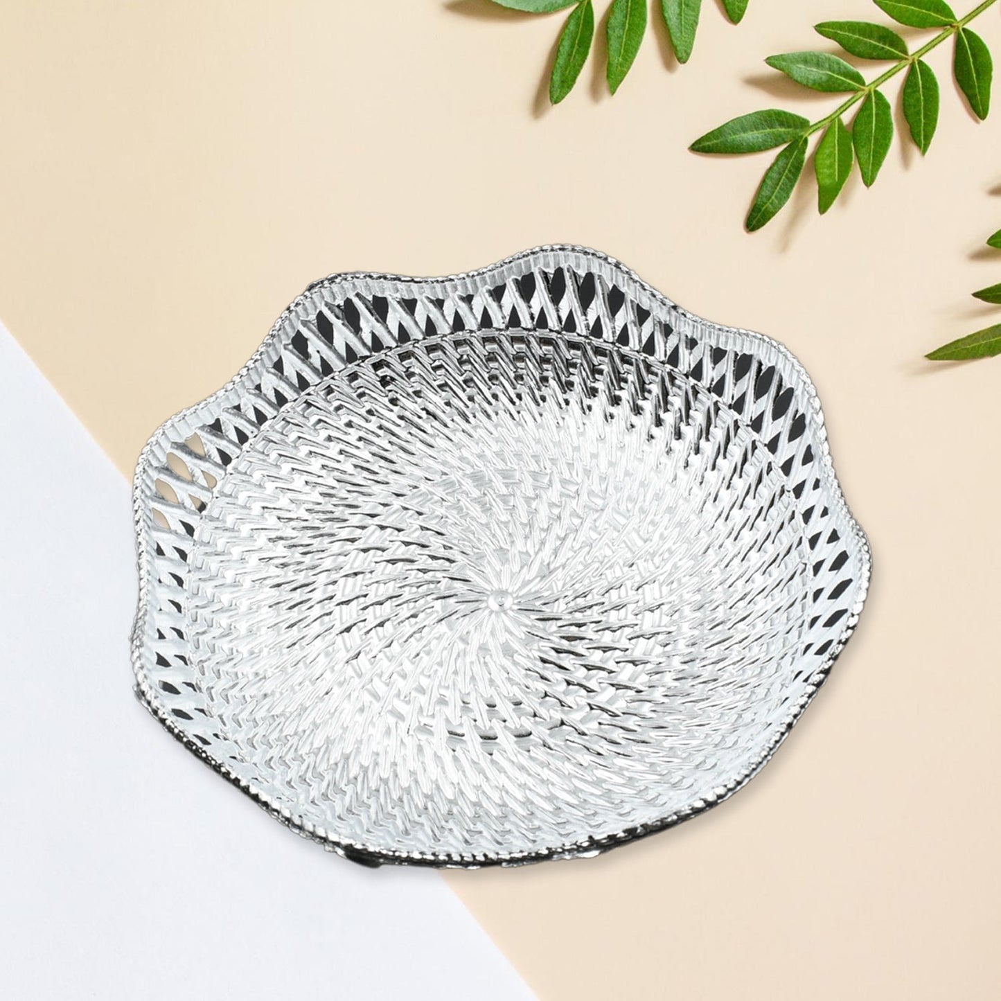 Round Serving Tray, Traditional Serving Tray, Multipurpose Serving Tray, Decorative Serving Platters, Mukhwas Serving Tray (1 Pc) - Discount Karo