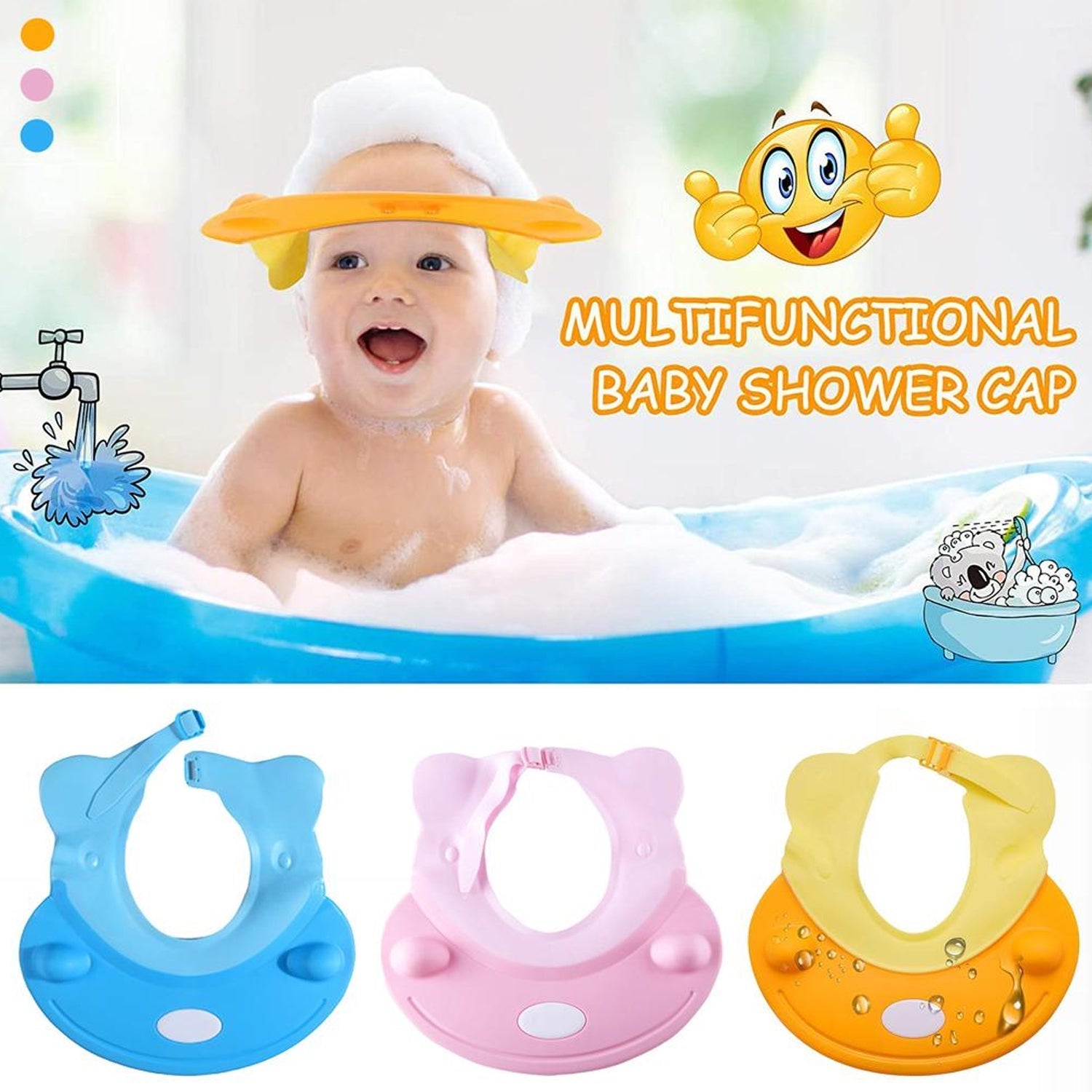 Silicone Baby Shower Cap Bathing Baby Wash Hair Eye Ear Protector Hat for New Born Infants babies Baby Bath Cap Shower Protection For Eyes And Ear. - Discount Karo