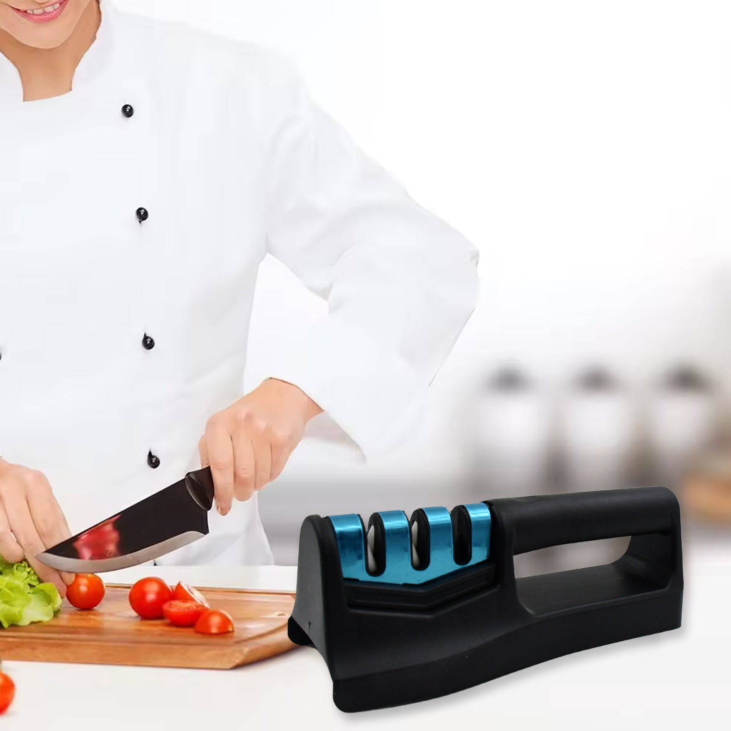 Knife Sharpener for Kitchen | Knife Sharpener with Vegetable Chopper and Fish Scale Remover | Handheld Knives & Pocket Knife Sharpener | Knife Sharpener for Chefs & Serrated Knife (9in1) - Discount Karo