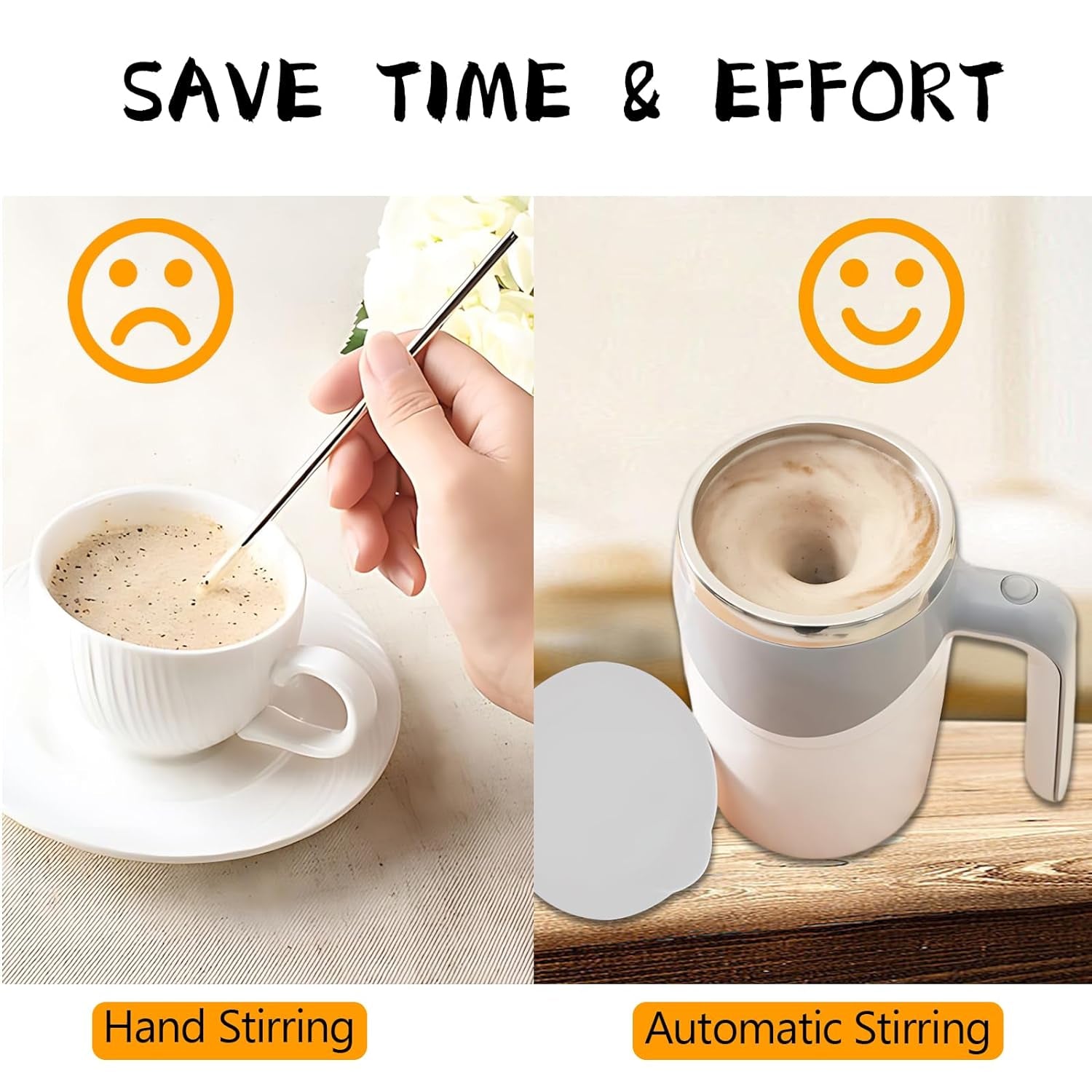 Stirring Coffee Mug | Magnetic Stirring Coffee Cup | Stainless Steel Mug for Milk | Travel Mixing Cup | Self Stirring Coffee Mug, Suitable for Coffee / Milk / Hot Chocolat | Battery Operated ( Battery Not Included) - Discount Karo