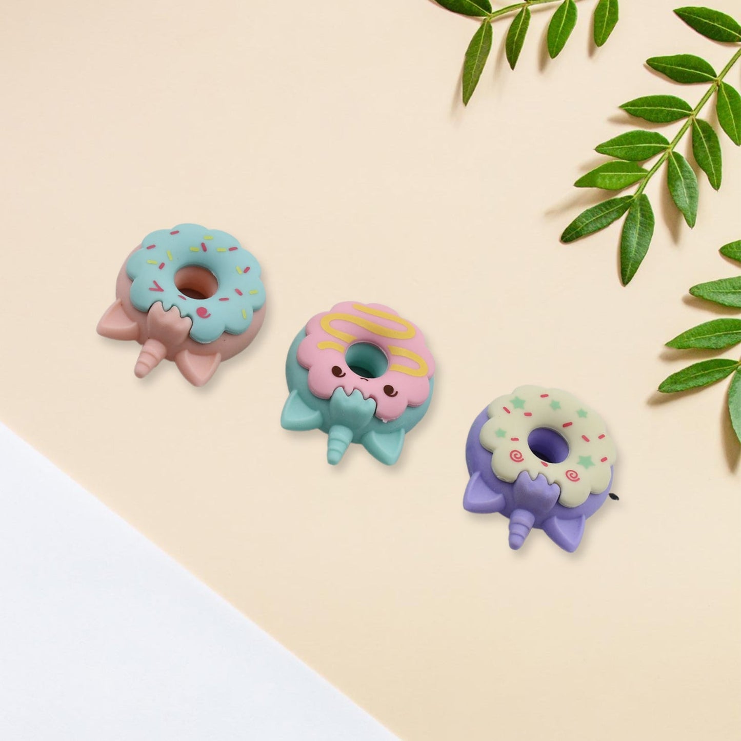 Tree Small Sized Cartoon Themed Non-Toxic Donut Erasers, School Stationery | for Kids - Boys & Girls | Birthday Gift |Return Gift (3pc Set) - Discount Karo