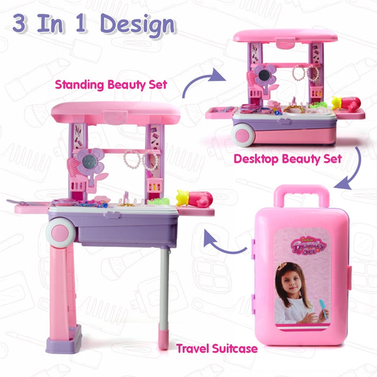 Big Beauty Set Suitcase On Wheel, The Ultimate Beauty Set On Wheels for Girls, Makeup Kit is Easy to Clean & Use, Portable Beauty Set with 25 Pieces for 3 Years BIS Approved. (Beauty Set Trolley) - Discount Karo