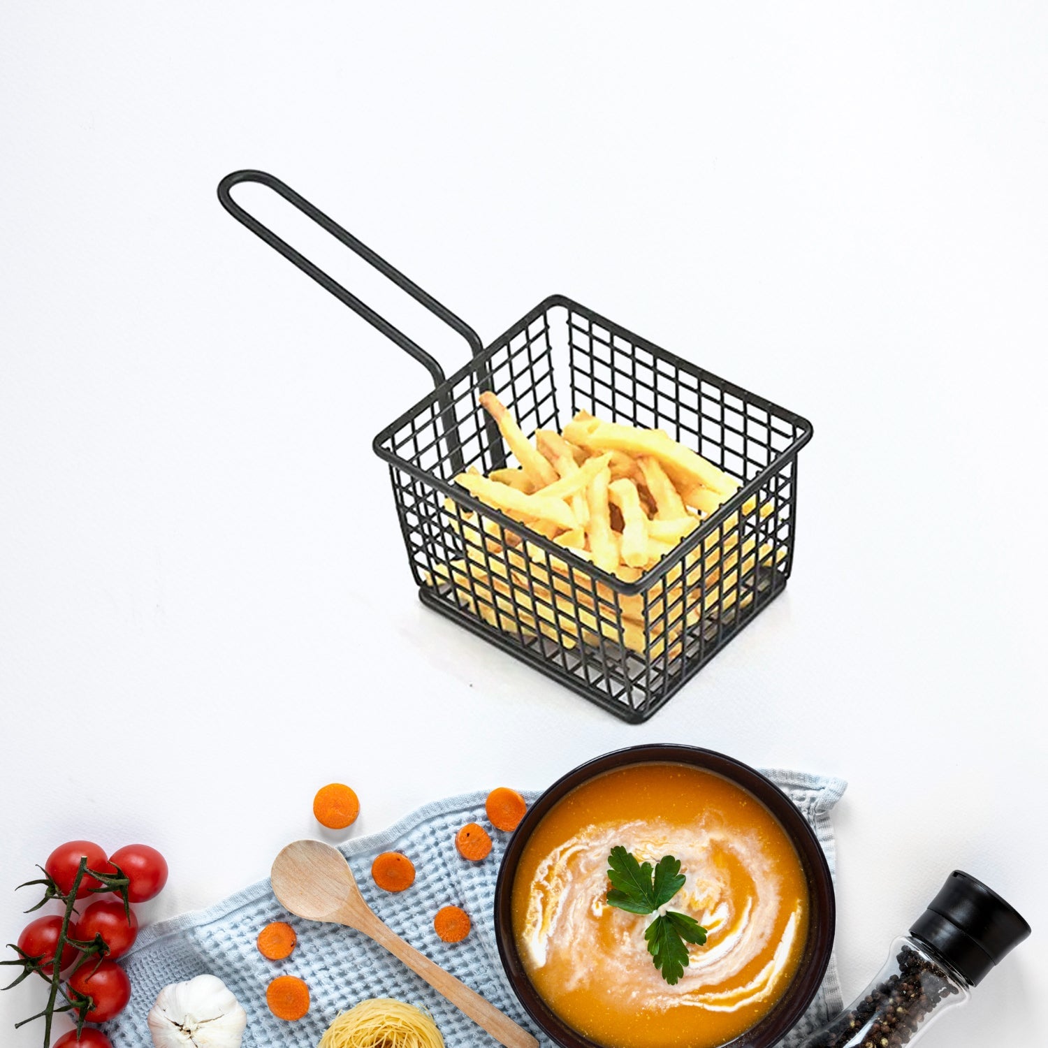 frying baskets for chips Stainless Steel Snack Basket Potato Mesh Strainer Basket French Fries Food Basket Food Strainer Cooking Tools frying basket - Discount Karo