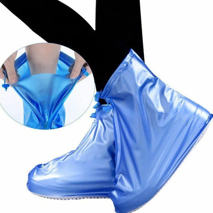 Plastic Shoes Cover Reusable Anti-Slip Boots Zippered Overshoes Covers Transparent Waterproof Snow Rain Boots for Kids / Adult Shoes, for Rainy Season (1 Pair / Blue)