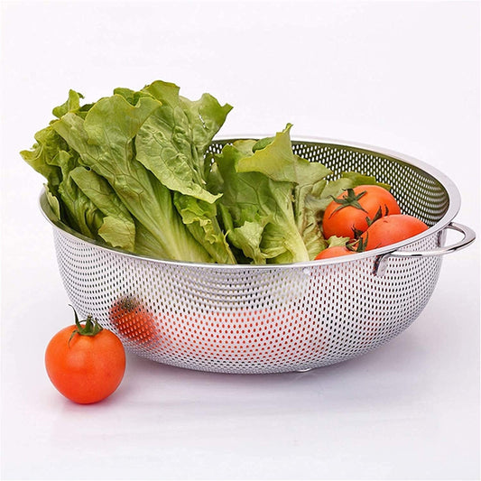 Stainless Steel Colander with Handle, Large Metal Mesh Basket Strainer for Pasta, Spaghetti, Berry, Veggies, Fruits,  Kitchen Food Colander, Dishwasher Safe (1 pc / 25.5 cm) - Discount Karo