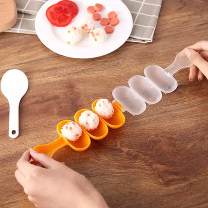 Rice Ball Mold Shaker Sushi Roll Maker 3 Compartment Kitchen Tools for Kids Shake DIY Lunch with a Mini Rice Paddle for Home Party Meal Make, Kids DIY Lunch Maker Mold - Discount Karo