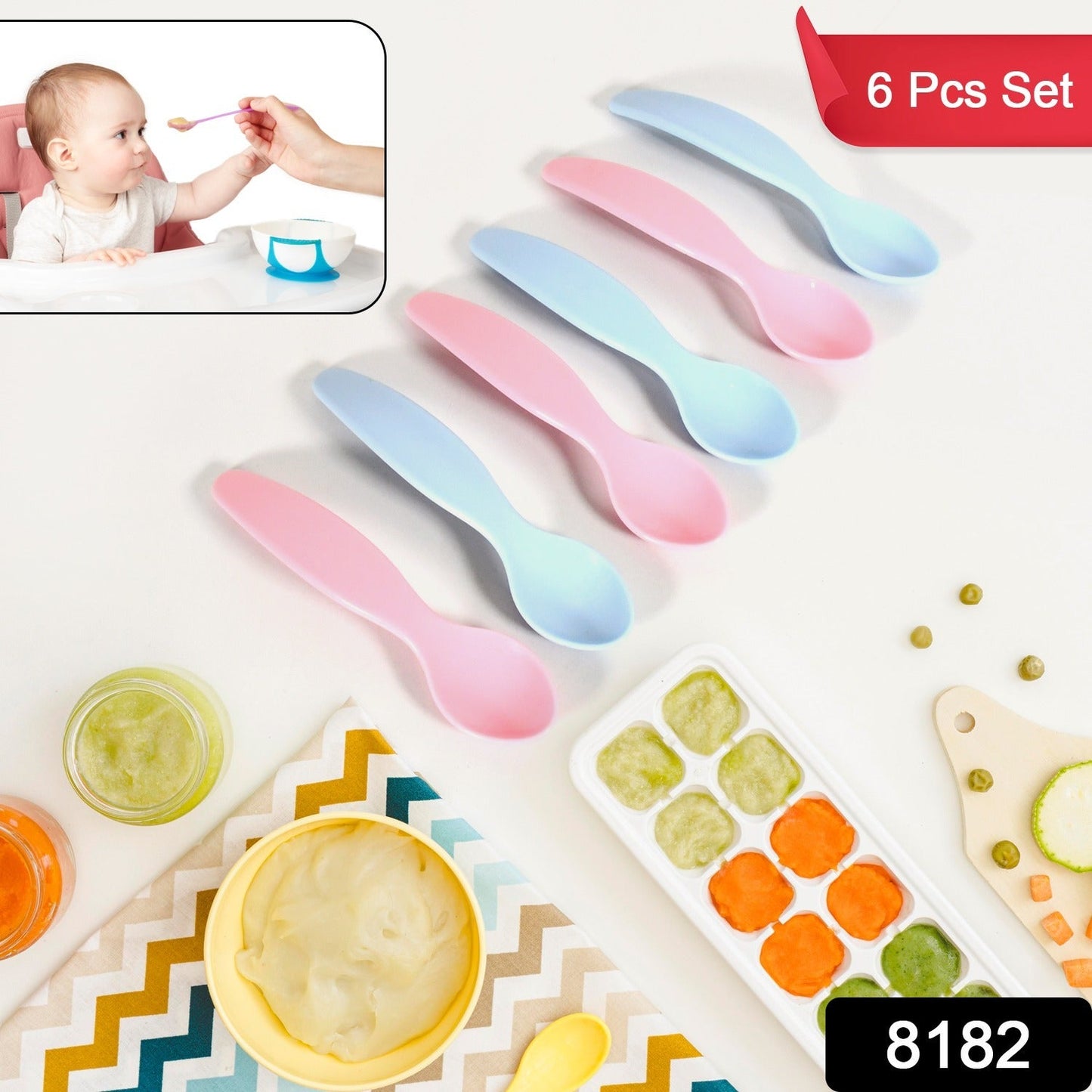 Kids Cute Food Grade Foods Feeding Training Baby Spoon (Set of 6 pcs) - Discount Karo