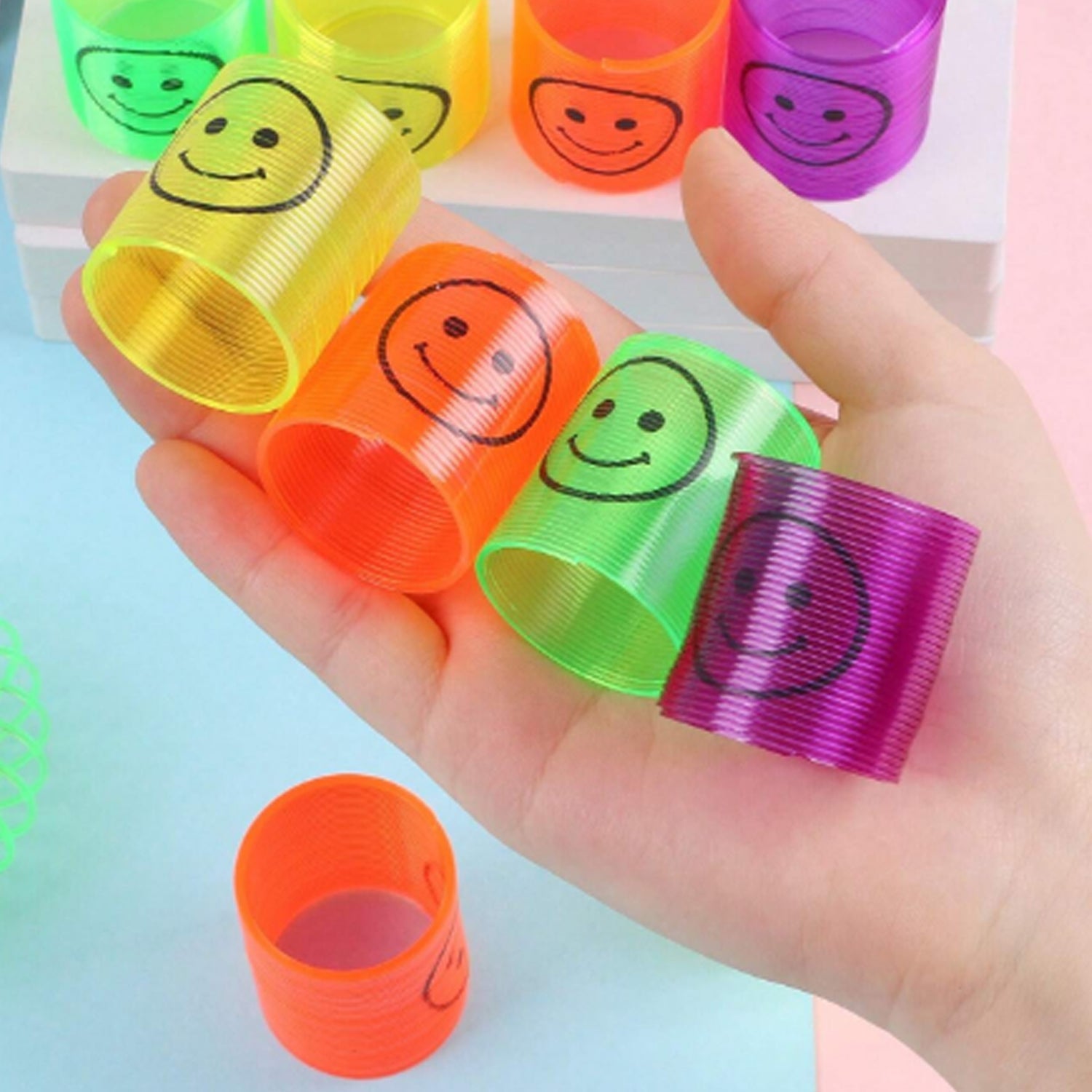 Multicolor Magic Smiley Spring, Spring Toys, Slinky, Slinky Spring Toy, Toy for Kids for Birthdays, Compact and Portable Easy to Carry (12 Pcs Set) - Discount Karo