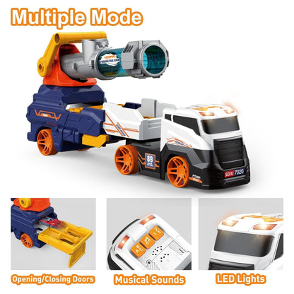 Truck Toys for Kids, Large Truck Toys Include 2 Racing Cars+4 Ball, with Light & Sounds, Eejection & Shooting Transport Cars Toy, Gifts for Boys Girls (Battery Not Included) - Discount Karo