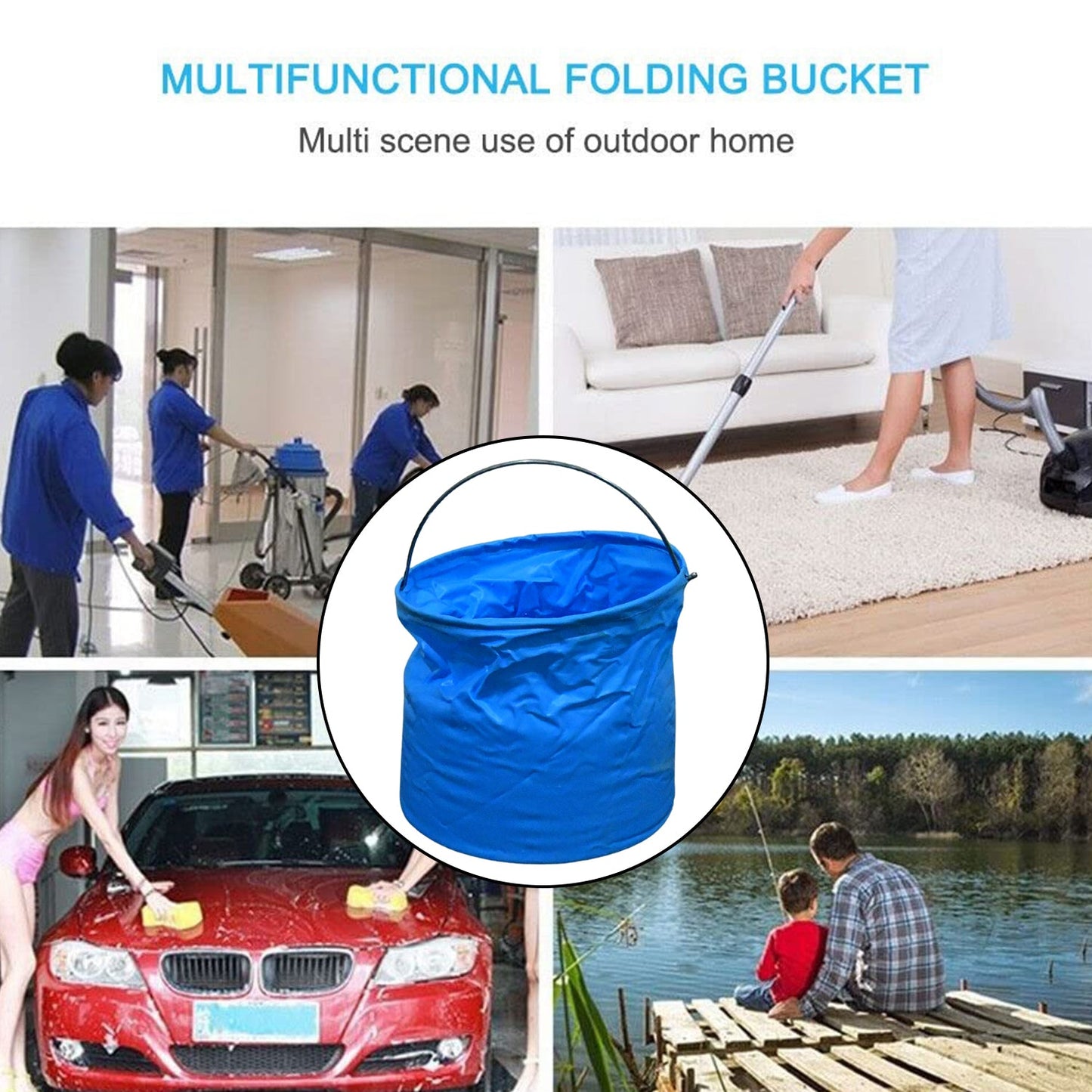 Folding Bucket, Portable, Round Bucket, Simple Bucket, With Handle, Multi-functional, For Outdoor Use, Fishing, Car Washing, Cleaning, Disaster Prevention, Portable, Lightweight, Durable (1 pc / Mix Color) - Discount Karo