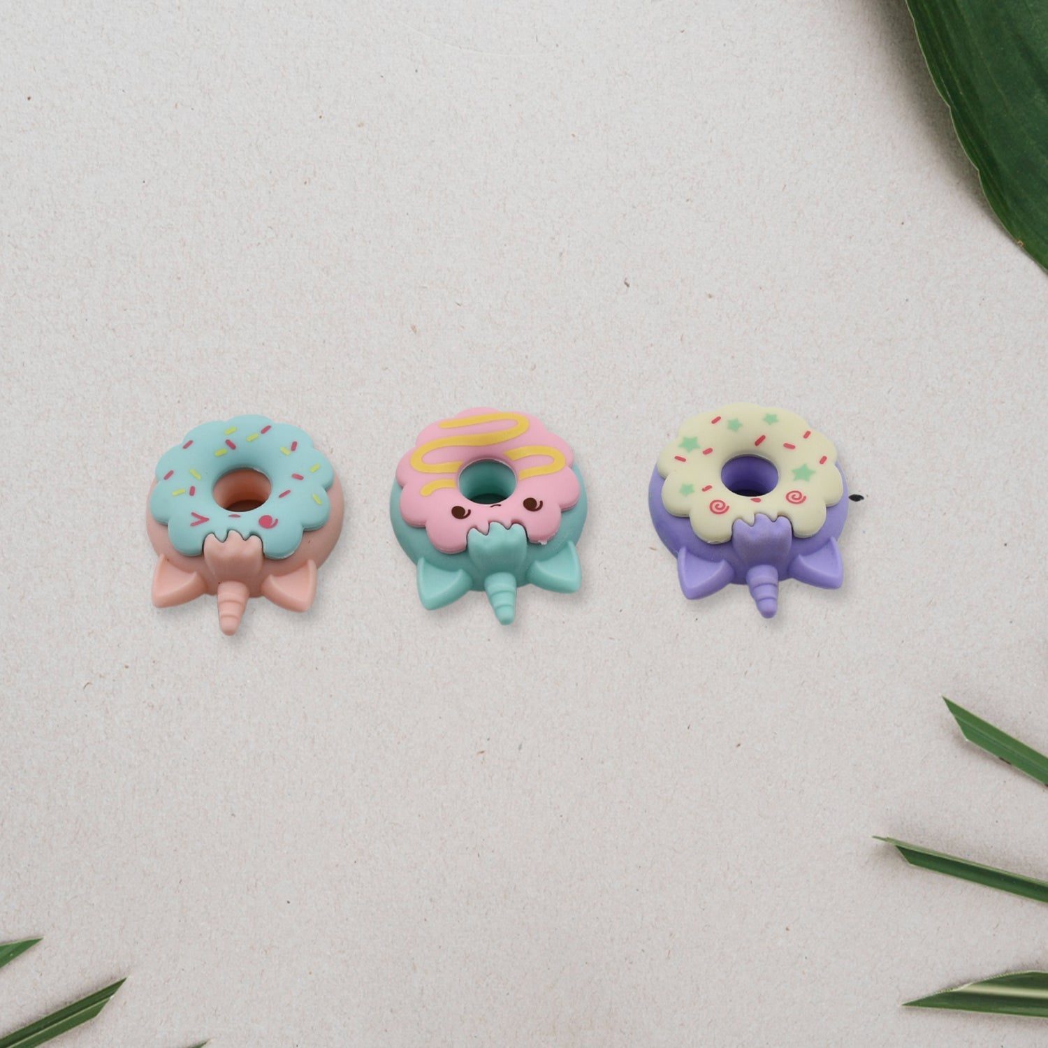 Tree Small Sized Cartoon Themed Non-Toxic Donut Erasers, School Stationery | for Kids - Boys & Girls | Birthday Gift |Return Gift (3pc Set) - Discount Karo