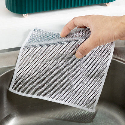 Double-Sided Multipurpose Microfiber Cloths, Stainless Steel Scrubber, Non-Scratch Wire Dishcloth, Durable Kitchen Scrub Cloth (1 Pc / 20 x 20 Cm) - Discount Karo