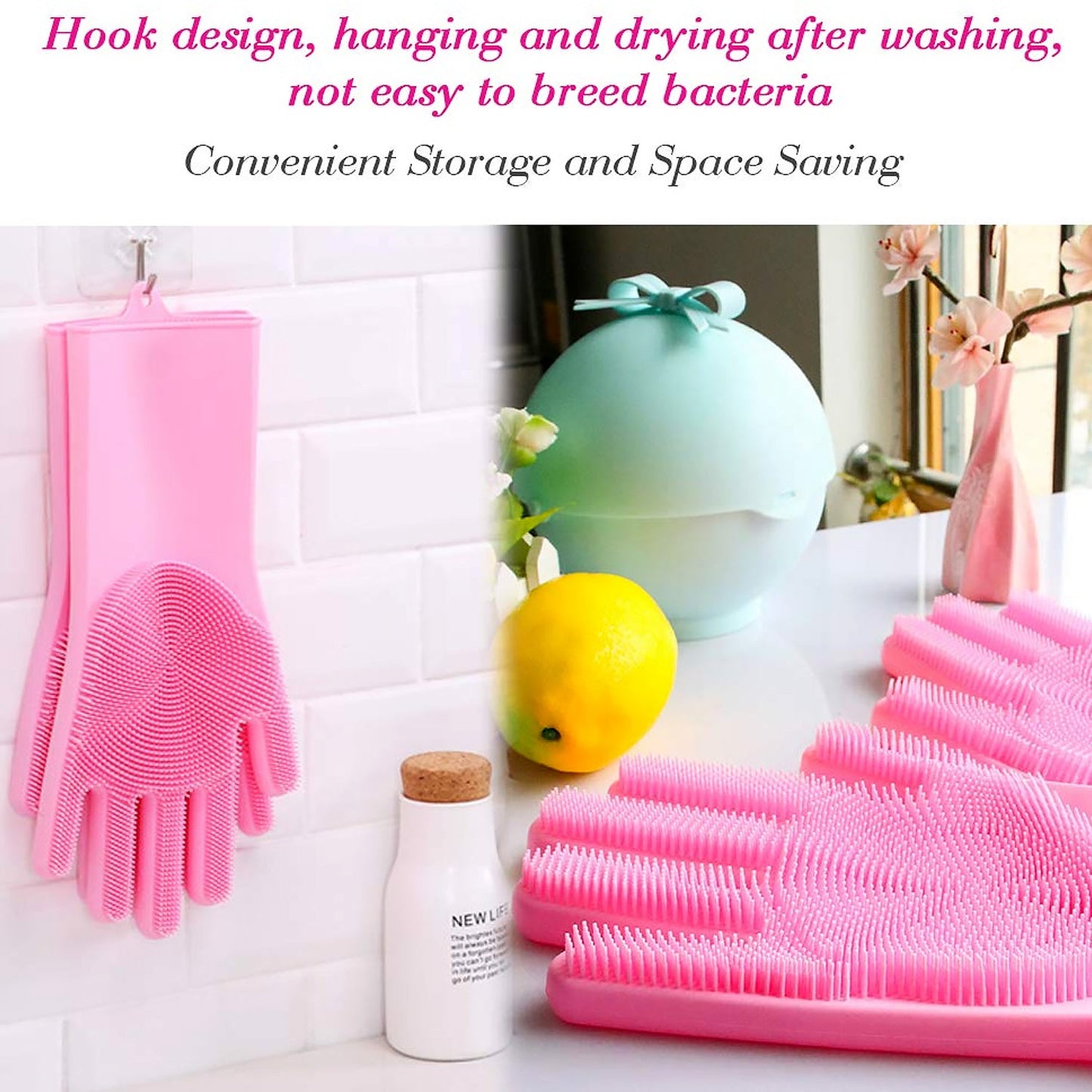 Dishwashing Gloves with Scrubber| Silicone Cleaning Reusable Scrub Gloves for Wash Dish Kitchen| Bathroom| Pet Grooming Wet and Dry Glove (1 Pair, 250 Gm) - Discount Karo