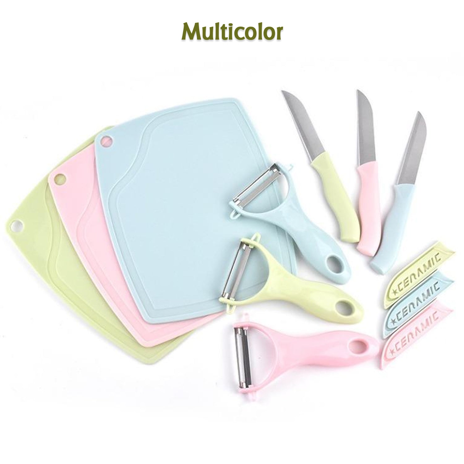 Plastic Kitchen Peeler - Green & Classic Stainless Steel 3-Piece Knife Set Combo - Discount Karo