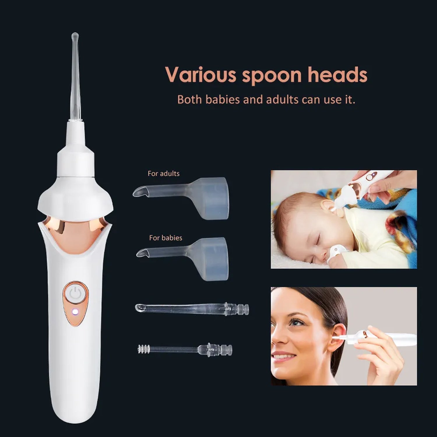 7707 EAR SUCTION DEVICE, PORTABLE COMFORTABLE EFFICIENT AUTOMATIC ELECTRIC VACUUM SOFT EAR PICK EAR CLEANER EASY EARWAX REMOVER SOFT PREVENT EAR-PICK CLEAN TOOLS SET FOR ADULTS KIDS 