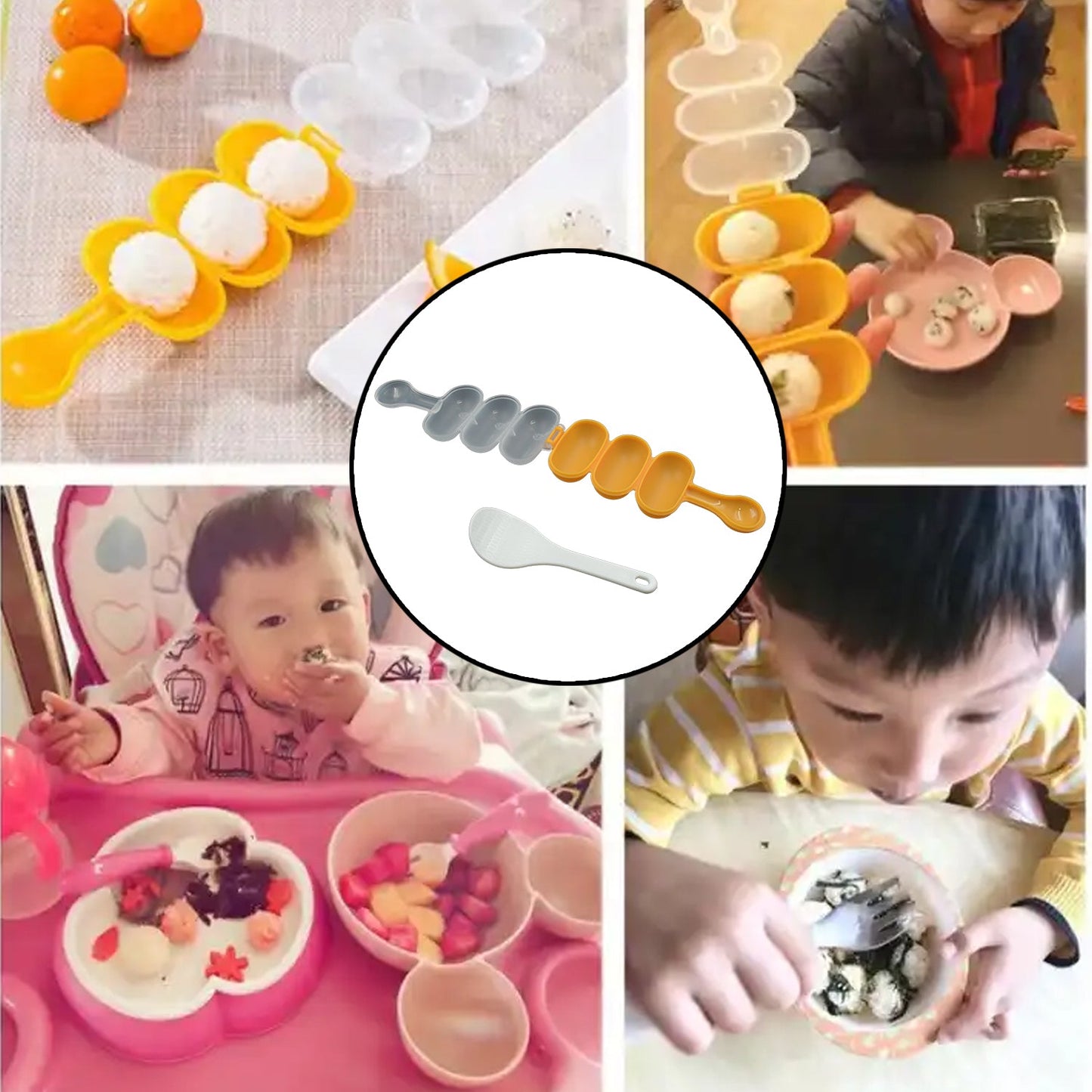 Rice Ball Mold Shaker Sushi Roll Maker 3 Compartment Kitchen Tools for Kids Shake DIY Lunch with a Mini Rice Paddle for Home Party Meal Make, Kids DIY Lunch Maker Mold - Discount Karo