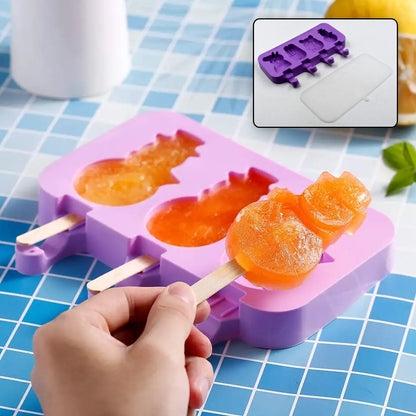 Silicone Popsicle Molds Ice Cream Pop Molds 4 Cavities with Lids 50 Pack Sticks for Kids Ice cube Maker Easy Release - Discount Karo