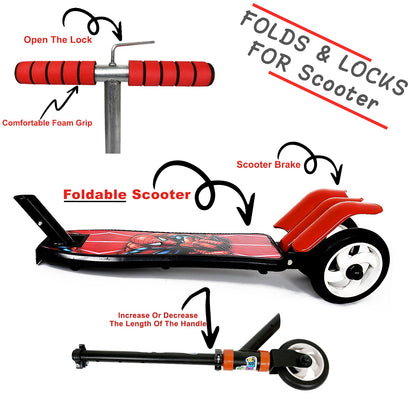 Basic Kids Ride On Leg Push Scooter for Boys and Girls (4 - 8 Years Old Kids) Foldable Scooter Cycle with Height Adjustment for Boys and Girls Multicolor (1 Pc / 3 Wheel)  - Discount Karo