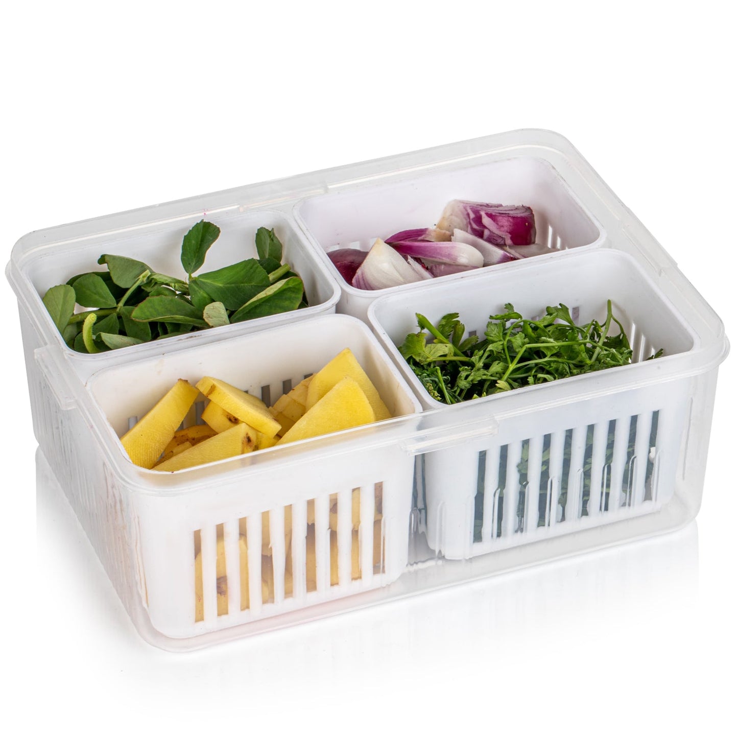 Fridge Storage Boxes Freezer Storage Containers, Container for Kitchen Storage Set, Storage in Kitchen, Vegetable Storage, Draining Crisper Refrigerator Food Box (1 Pc) - Discount Karo