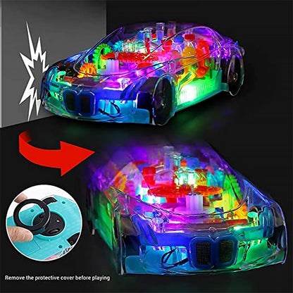 Automatic 360 Degree Rotating Transparent Gear Concept Car with Musical and 3D Flashing Lights Toy for Kids Boys & Girls (Multicolor / Battery Not Included) - Discount Karo