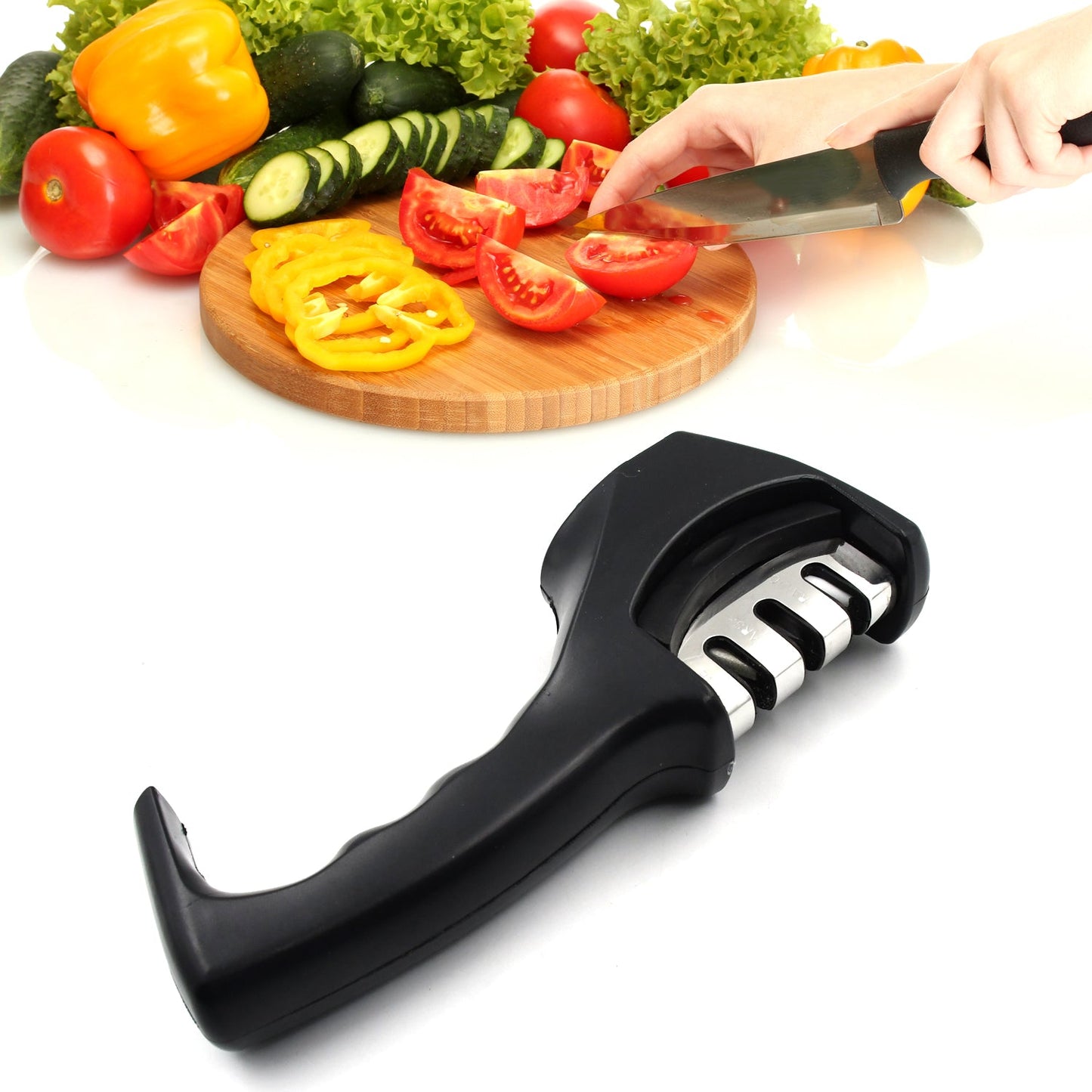 Manual Knife Sharpener 3 Stage Sharpening Tool for Ceramic Knife and Steel Knives - Discount Karo