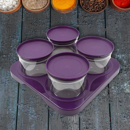 Airtight Plastic 4 Pc Storage Container Set, With Tray Dry Fruit Plastic Storage Container Tray Set With Lid & Serving Tray For Kitchen - Discount Karo