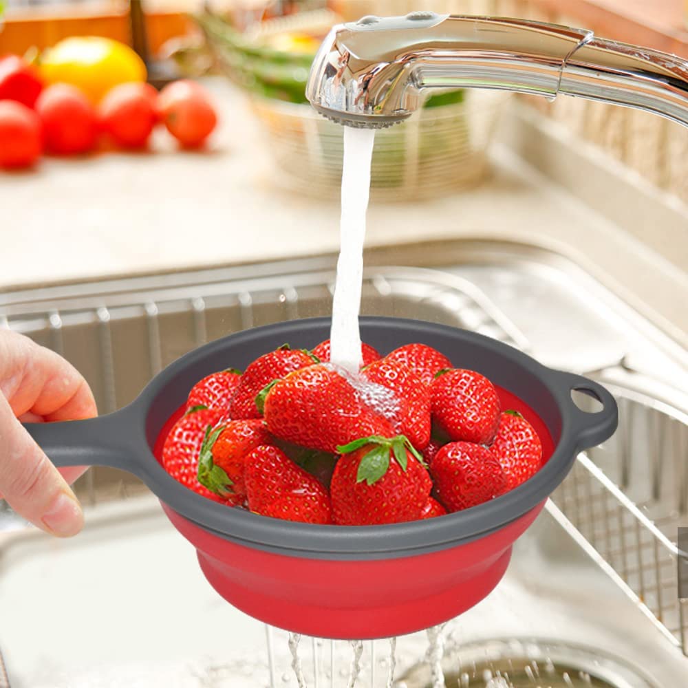 7195 Silicone Collapsible Colander Vegetable Fruit Washing Drain Strainer Basket Strainer Foldable Colander with Handle || Silicone Collapsible Colander || Fruit Basket Filter Drainer 