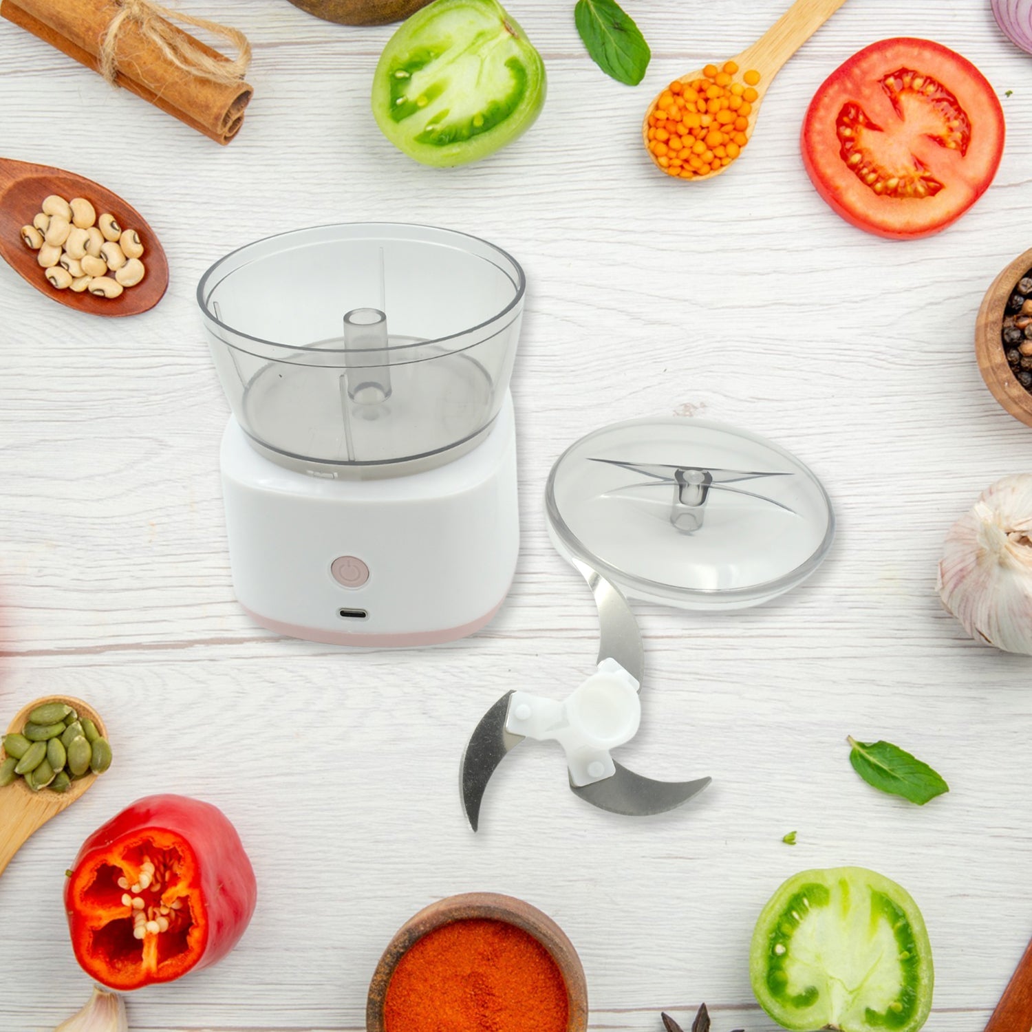 Portable Mini Food Processor Chopper Electric Veggie Chopper 3 Blades With Charching Cable Type C, Vegetable Chopper, Garlic Chopper Food Grinder for Chopping Ginger, Pepper Chili, Onion, Fruit, Meat - Discount Karo